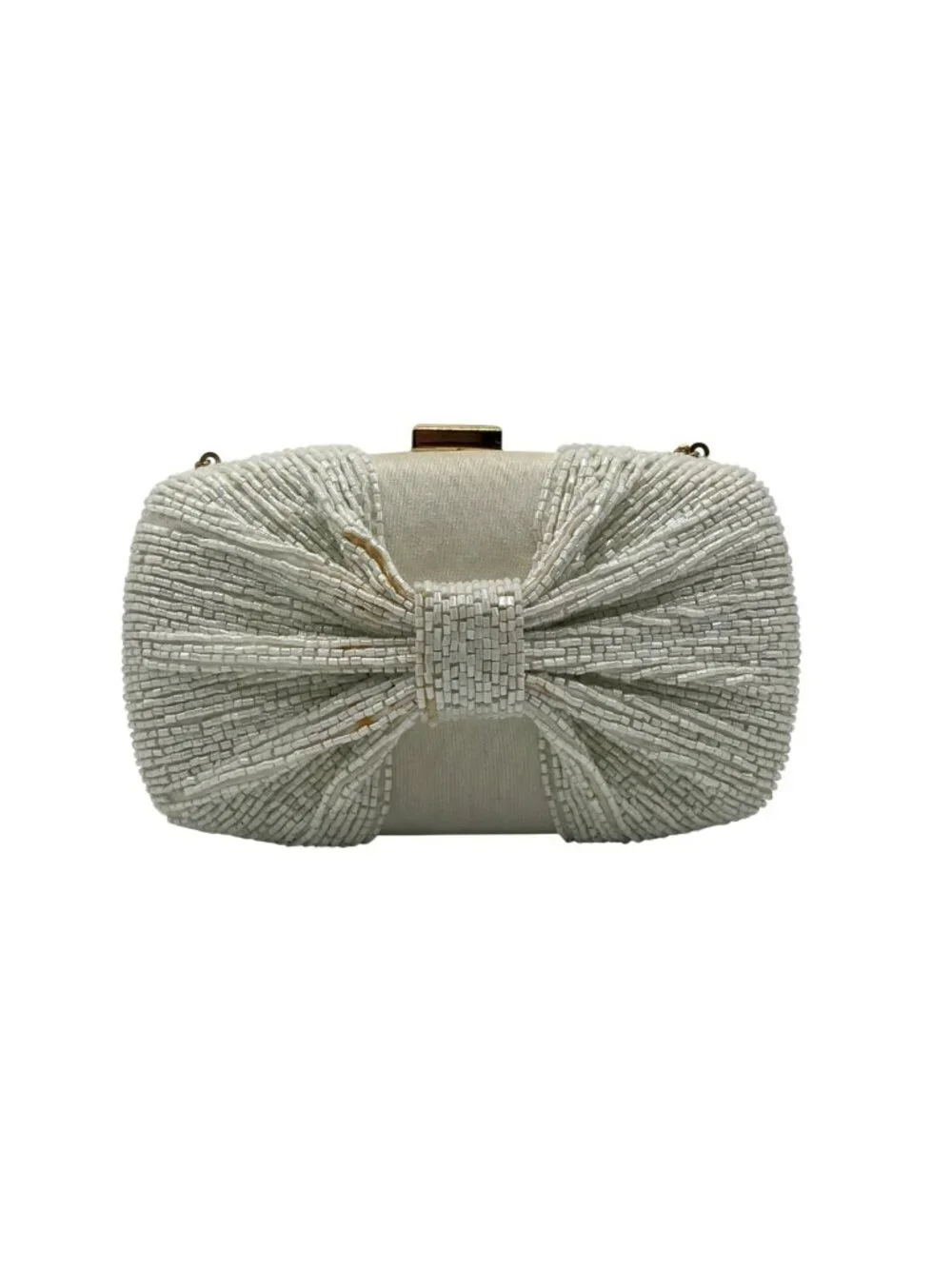 MMS Brands White Beaded Bow Clutch Bag